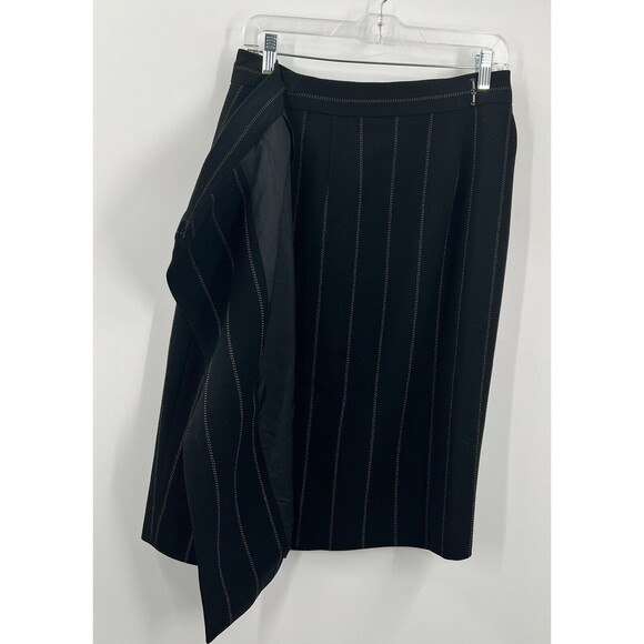 VTG NWT Dana Buchman Wrap Skirt 12 Pinstripe Blue Wool Academia Minimalist - Picture 3 of 10